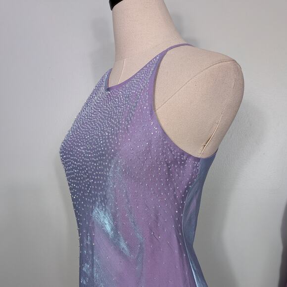 Vintage Nites Prom Dress Maxi Gown 8 Purple Y2K Fairy Princess Glam Bead Satin - Picture 8 of 15